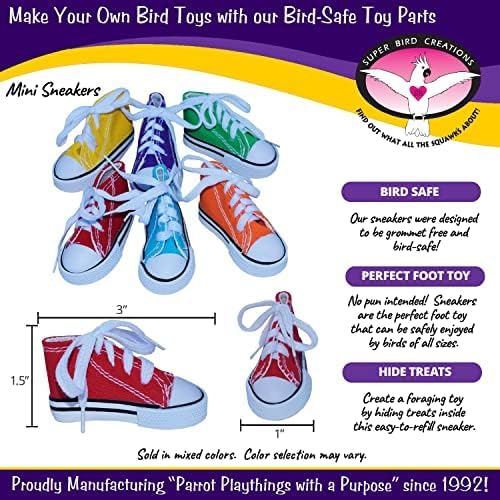 Super Bird Creations SB1058 Sneakers Bird Foot Toy - Engaging, Chewable Rubber & Fabric, Perfect for Medium & Large Birds like Parrots, Parakeets Cockatiels -Colorful & Fun - 3”x1-1/2”x1-1/4” (4 Pack)