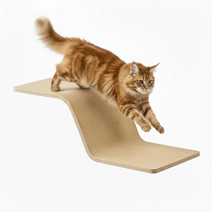 Cat Wall Shelves for Cat Wall Steps, Perch, Ladder, Wooden Floating Modern Mounted Space Saving Furniture with Scratching Cushion Removal Cover for Climbing, Jumping and Sleeping (Steps & Slide)