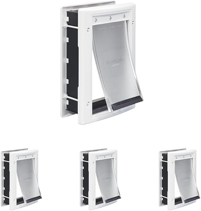PetSafe Plastic Pet Door - Easy Install for Wood,PVC Metal & Paneled Doors - Rust-Free Plastic Frame - Flap Dimensions 5 1/4" W x 8 1/8" H - for Small Pets Weighing Up to 15 Lb,(Pack of 4)