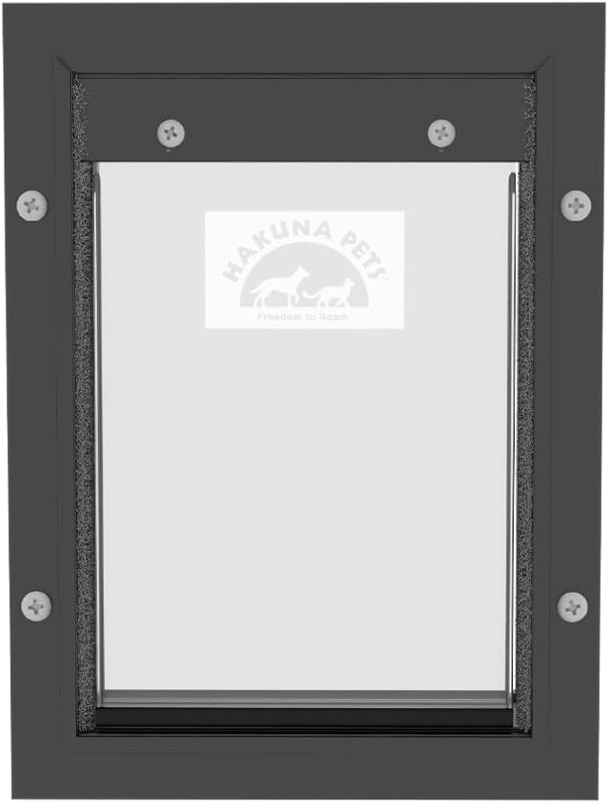 Hakuna Pets Deluxe Aluminum Pet, Cat and Dog Door with 2-Way Locking Panel for Screens, Doors and Walls up to 2.8" Thick, Small, Black