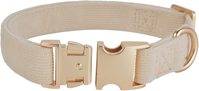Soft Cotton Dog Collar with Metal Buckle Adjustable Heavy Duty Comfy Corduroy Collars for Small Medium Large Dogs,White,Medium