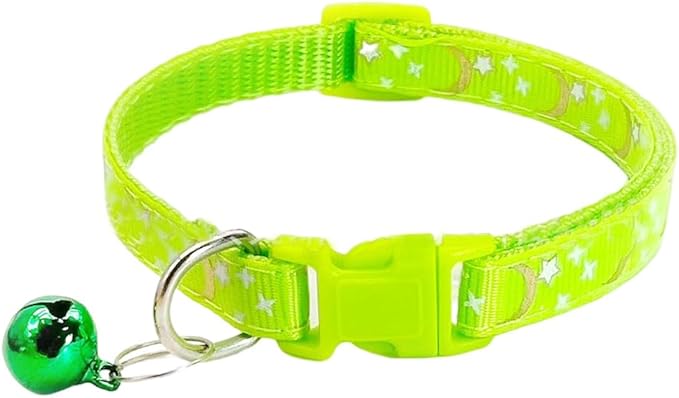 Reflective Cat Collars Breakaway with Bell Moons Stars 2 Pack Girl Boy Pet Kitten Collar Adjustable 7.5-12.5 Inch (Green)