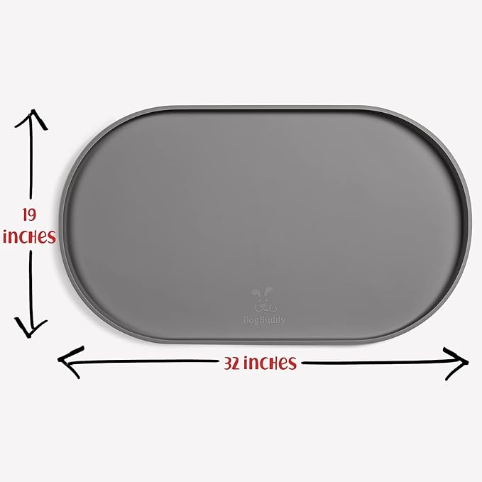 DogBuddy Dog Food Mat - Waterproof Dog Bowl Mat, Silicone Pet Mat for Food and Water Bowls, Nonslip Pet Feeding Mat with Edges, Dogs Food Mats for Floors, Puppy Supplies (XXL: 32" x 19", Gray)