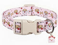 Pink Dog Collar, Girl Dog Collar with Cute Dogs and Hearts, Cute Spring Summer Food Collar with Soft & Breathable Fabric, Adjustable Pet Collar for Small Dogs