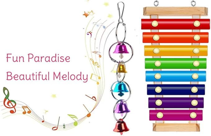 Colorful Bird Xylophone Toy Interactive Training Toy Bird Cage Bell Toy Accessories Music Musical Enrichment Bells for Conure Budgie Cockatiel African Grey Parakeet Finch Parrot Love Birds