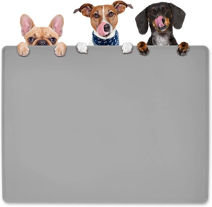 Pet Food Mat Pet Feeding Mat Silicone Placemat for Dog and Cat Food Water Bowl Dog Food Mats for Floors Non Slip Waterproof Anti-bite Cool Grey 39.4X29.5in