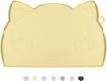 Coomazy Cat Food Mat, Thicker Dog Feeding Mat for Food and Water, Waterproof Non-Slip Silicone Mat for Floor, Dog Food Mat with Raised Edge to Prevent Food Spills and Water Runoff (Yellow, Medium)