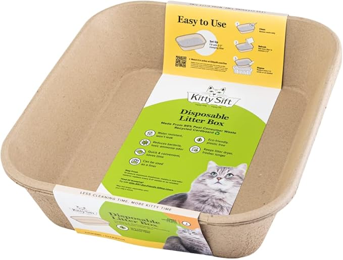 Kitty Sift Disposable Cat Litter Box Jumbo, 6 Count, Durable and Portable for Travel and Home, Eco-Friendly Disposable Litter Box Controls Odor