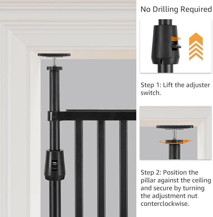 unipaws 75" High Extra Tall Cat Gate, Auto Closing and No Drilling Safety Gate for Doorway Hallway Stairs, Cat Dog Proof, Fit for 35"-38" Wide Opening, Indoor Use, Black