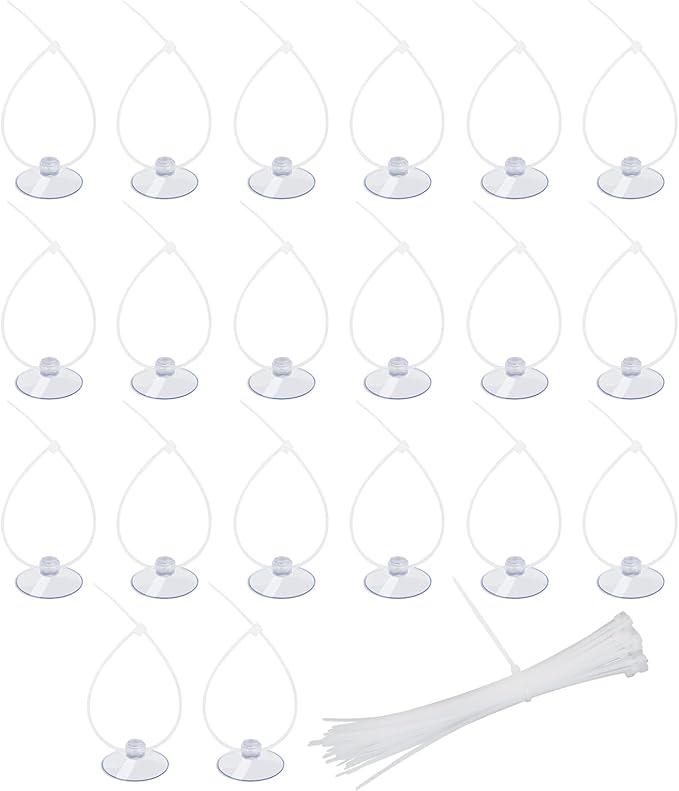 AQUANEAT 20 Pack Suction Cups with 40 Zip Ties for Aquarium Fish Tank Decoration Moss Shrimp Nest