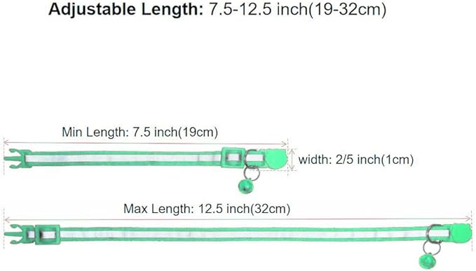 3 Pack Reflective and Breakaway with Bells of Cat Collar，Adjustable from 7.5 to 12.5 Inches, Ideal of Kitten Collar, Suitable for Girls and Boys (Light Green)