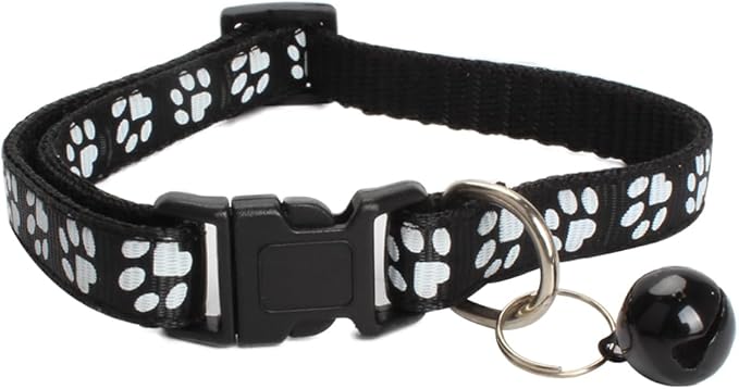 MJIYA Cat Collar with Bell, Breakaway Grid Collar with Plastic Buckle, Light Adjustable, Nylon, Kitty Collars (Black)