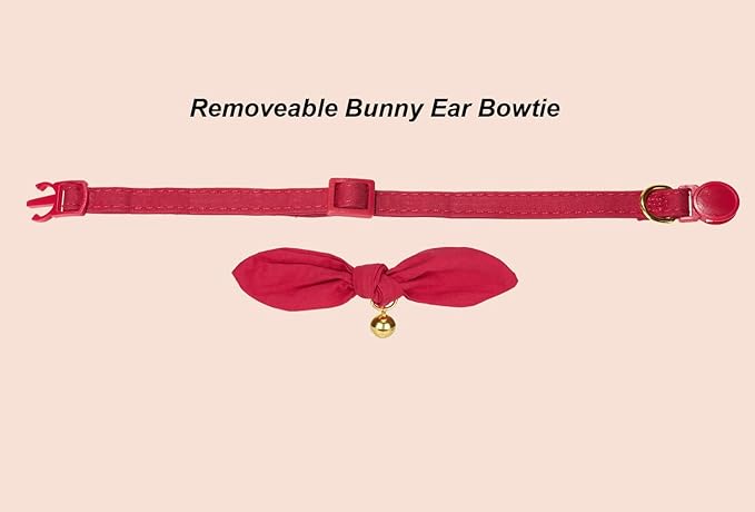 Bunny Ear Cat Collar with Bell and Bow Tie, Breakaway Cute Bowtie Kitten Collars(Red)