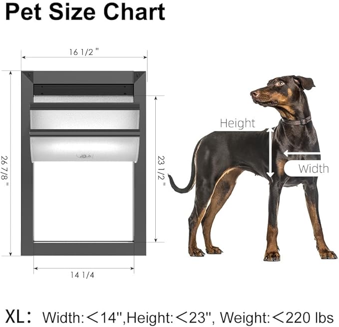 Rescumascer Extra Large Dog Door for Door, XL Dog Door with Aluminum Frame, Pet Door for Dogs up to 220lbs