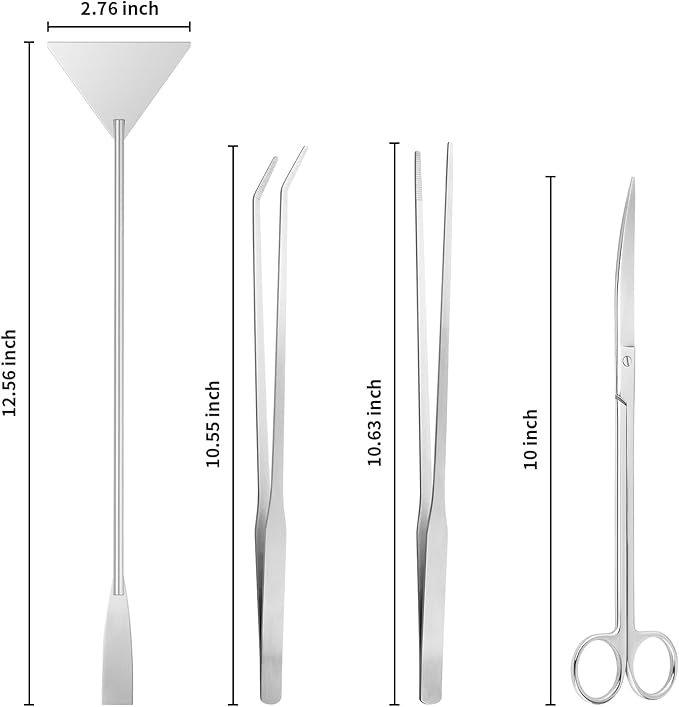 Ohtomber Aquascape Tools Aquarium Kit - 4PCS Terrarium Supplies Include Long Tweezers for Terrarium, Feeding Tongs, Aquarium Scissors, Algae Scraper for Fish Tank Cleaning Plant Trimming