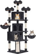 Yaheetech 76.5in Multi-Level Large Cat Tree, Big Cat Tower with 3 Condos, Cozy Plush Perches, 9 Sisal Scratching Posts and Ladder, Activity Center for Large Kitties, Black