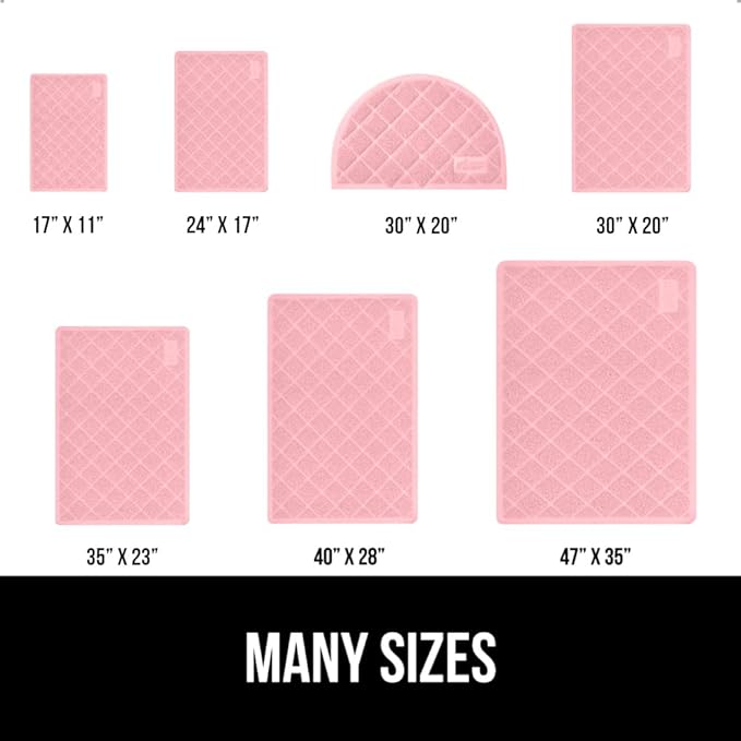 GORILLA GRIP Cat Litter Box Mat, 47x35, Water Resistant, US Designed Kitty Litter Trapping Mats, Easy to Clean, Scatter Control, Less Mess and Clean Floors, Kitten Supplies for Indoor Cats, Light Pink