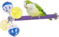 Perch Toy with Rotating Balls Suit for Small and Medium Birds, Budgies, Budgerigars, Parakeets, Parrots, Cockatiels, Parrotlets, Lovebirds, Ringnecks, Conures (Natural Pepper Wood, Purple/Yellow)