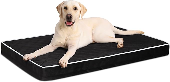 Orthopedic XL Dog Beds Large Sized Dog Waterproof Pet Kennel Pad with Removable Washable Cover and Non-Slip Bottom, 41x27 Inch, Black