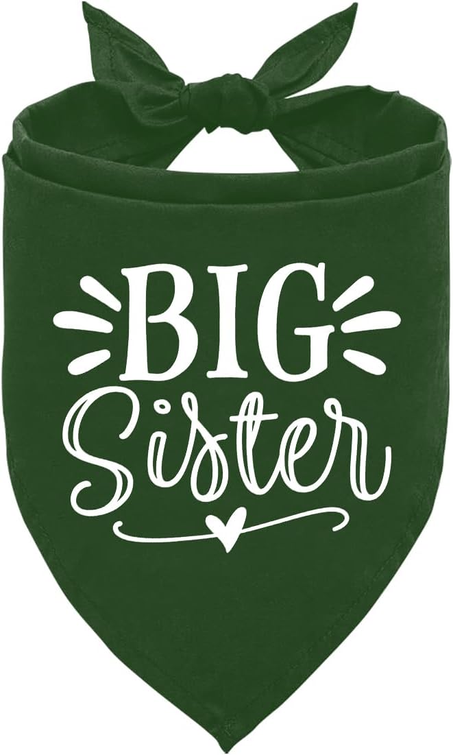 Big Sister Bandana for Dogs, Pet Pregnancy Announcement, Dark Green Dog Bandana, Dog Baby Announcement, Pet Bandanas for Large Dogs (L)