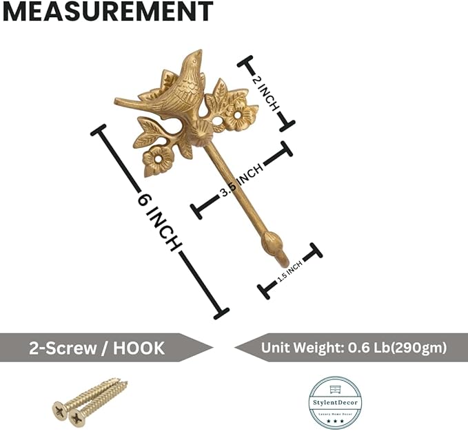 STYLENT Decor Solid Brass Bird Antique Towel Hook Bathroom Accessories Retro Hardware Solid Bird Cloth Hook Wall Mounted Vintage(Brass Polished)