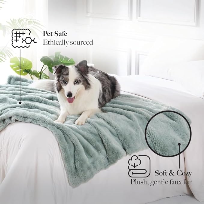 Modern Threads Water-Resistant Faux Rabbit Fur Pet Blanket for Dogs & Cats – Ultra-Soft Couch, Bed & Crate Protector, 50x60 Light Blue