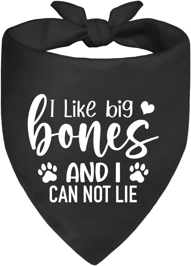 I Like Big Bones and I Can Not Lie Black Dog Bandana, Funny Bones Printing Accessories Decoration, Cute Pet Scarf Adjustable Photo Prop for Party, for Puppy Owner Pet Mom Dad
