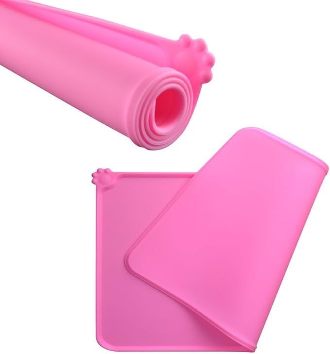 Dog Food Mat, Silicone Dog Cat Bowl Mat, Non Slip Pet Feeding Mat Waterproof Dog Placemat for Small Animals (18.5"x11.8", Pink)