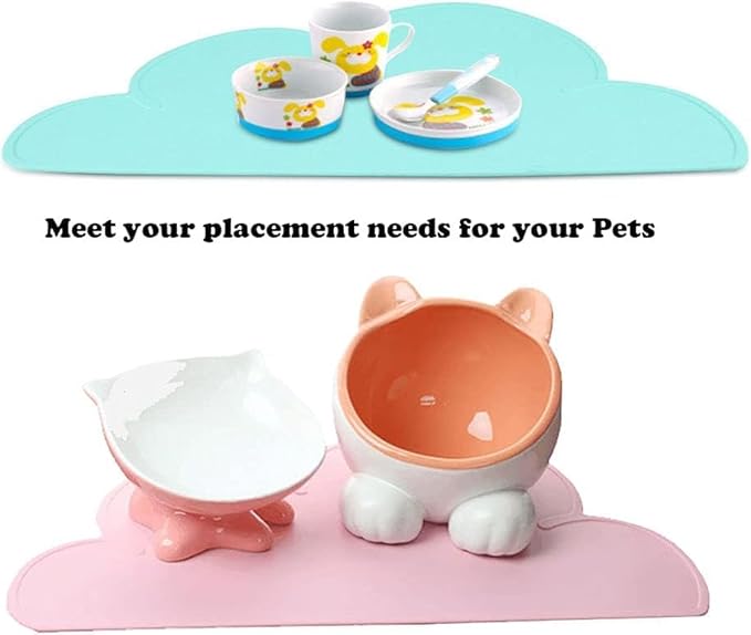 Love Dream Silicone Pet Feeding Food Mat with Raised Edge, Anti-Slip Waterproof Pet Bowl Mat Placemat for Dog and Cat (Grey)