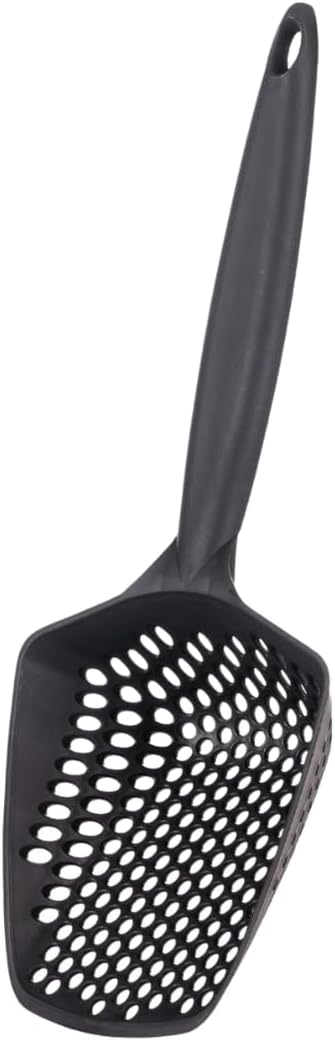 Set of 1 Cat Litter Scoop with Small Holes, Deep Sifting Shovel for Fine Litter, Reptile Terrarium Sand & Rabbit Pooper Lifter, Hanging Handle Poop Scooper (Black, Set of 1)