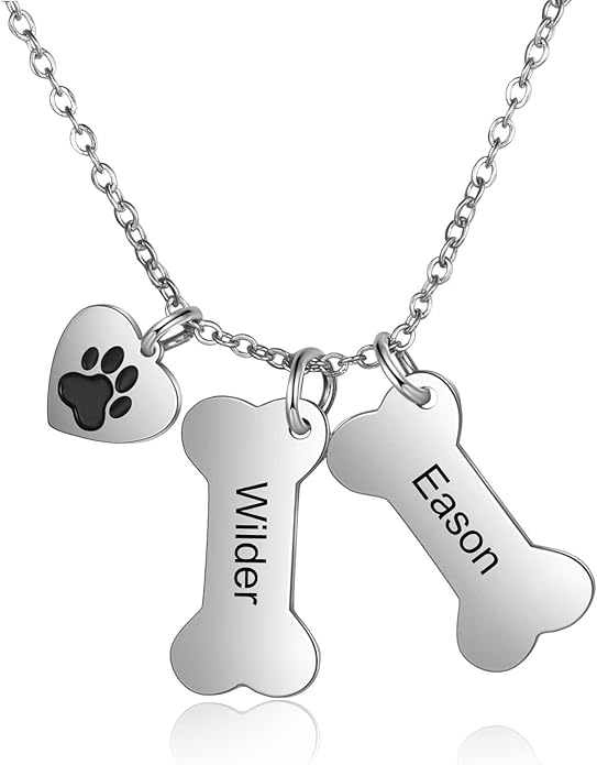 Personalized Cute Dog Cat Paw Name Necklace Forever Love Custom Heart Pendant Pet Name Necklace Gift for Pet Lovers