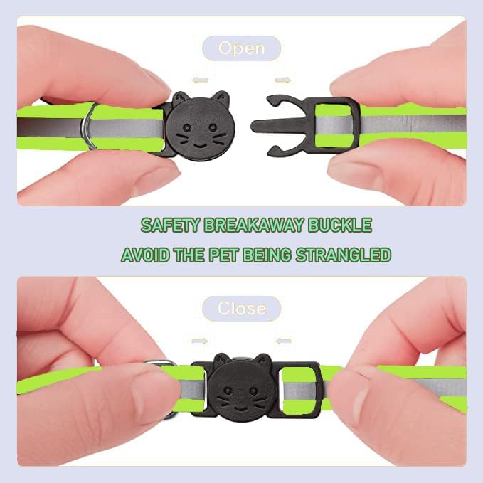 2 Pack Cat Collars Quick Release Reflective Kitten Collar with Bell & Safety Release (Fluorescent Green)