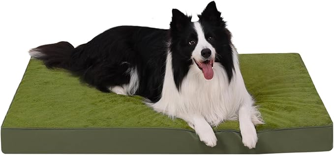 KSIIA Orthopedic Dog Bed Crate Waterproof Pet Mats for Large Dogs Deluxe Plush Washable Pet Bed with Egg Crate Foam & Removable Cover, 35 x 22 Inch, Green