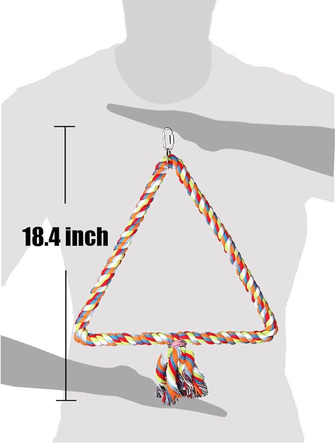 KinTor Medium Triangle Rope Swing Bird Toy Parrot Cage Toys Cages Conure African Grey