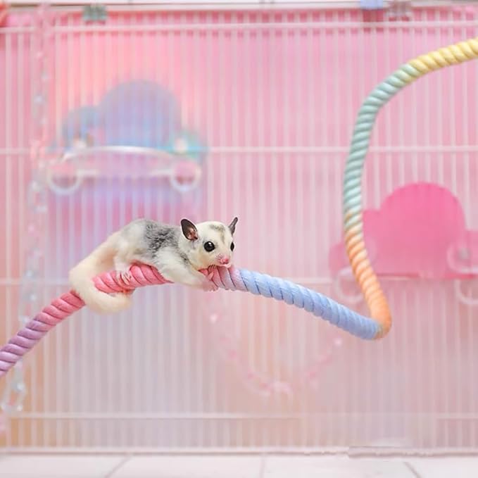 Gradient Colorful Bird Rope Perch Stand for Bird Cages Bendable Climbing Rope Cage Accessory Toy for Cockatiel Parakeet Budgie Lovebird Sugar Glider (31.4'')