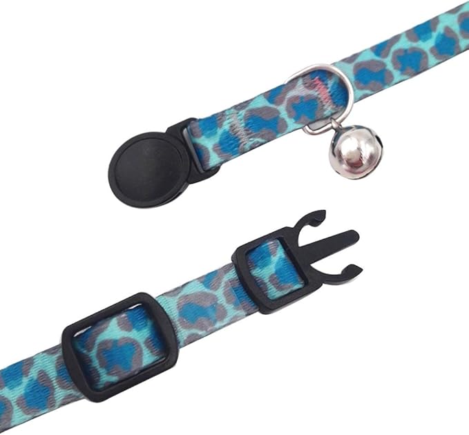 azuza 4 Pack Halloween Kitten Collar Breakaway,Quick Release Safe Buckle Adjustable Kitten Collars, Skull Crossbones, Crossbones, Pink Leopard and Blue Leopard