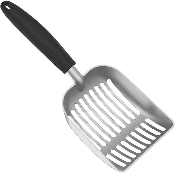 Cat Litter Scoop, Kitty Metal Scooper, Aluminum Alloy Sifter, Kitten Pooper Lifter, Deep Shovel, Long Handle, Poop Sifting, Durable, Heavy Duty, for Litter Box