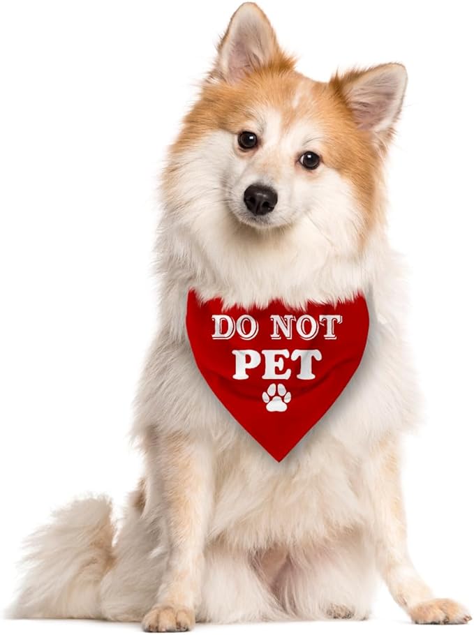 Do Not Pet Dog Bandana - Red Triangle Scarf, Funny Cute Pet Accessory, Gift for Dog Lover, for Small Medium Large Dogs (D37)