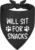 Will Sit for Snacks Black Dog Bandana, Puppy Scarf Accessory Photo Prop for Dogs Lover, Funny Quotes Birthday Puppy Scarf Accessory, Mother's Day Birthday for Dog Mom Dad