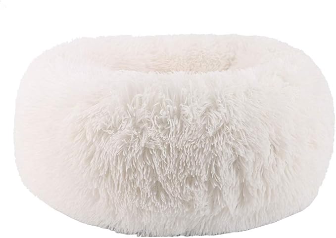 BODISEINT Modern Soft Plush Round Pet Bed for Cats or Small Dogs, Mini Medium Sized Dog Cat Bed Self Warming Autumn Winter Indoor Snooze Sleeping Cozy Kitty Teddy Kennel (24'' D x 8'' H, White)