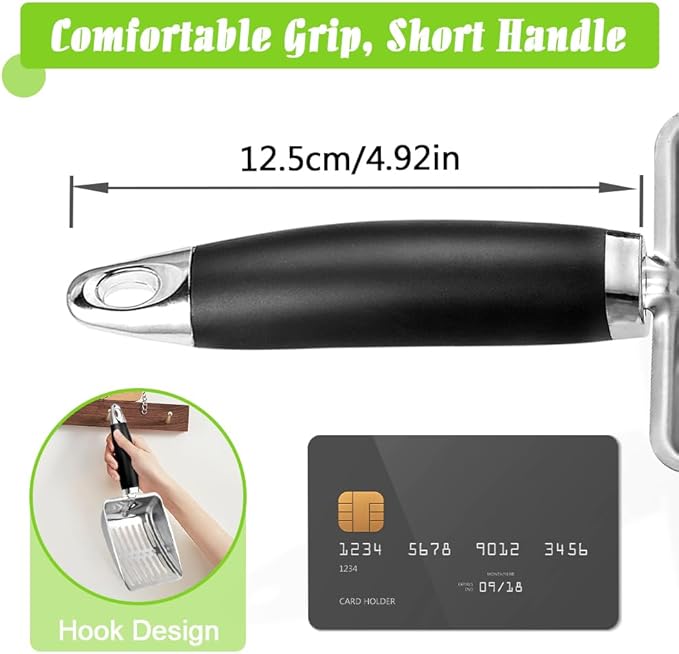 Cat Litter Scoop - Stainless Steel Metal Cat Litter Scoop-Kitty Metal Scooper-Sturdy Mesh Scooper - Mesh Shovel-Easy to Clean - Suitable for Cat Litter Box - Light Black
