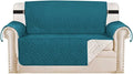 H.VERSAILTEX Reversible Loveseat Cover Furniture Protector Anti-Slip Water Resistant 2" Elastic Straps Couch Covers Pets Fit Sitting Width Up to 54"(Oversized Loveseat: 75" x 98", Dark Teal/Beige)