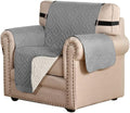 H.VERSAILTEX Reversible Chair Cover Furniture Protector Anti-Slip Couch Cover Water Resistant 2" Elastic Straps Chair Slipcover Pets Fit Sitting Width Up to 21" (Chair:75" x 65", Light Grey/Beige)