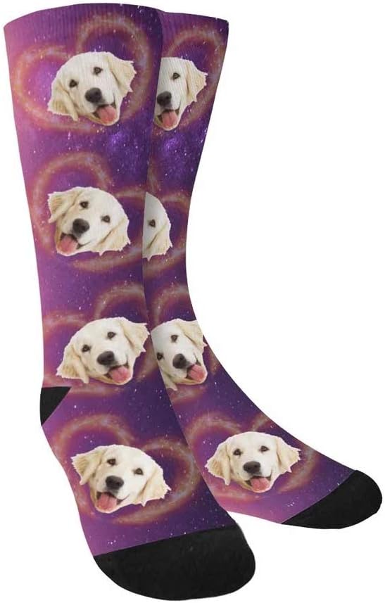 Custom Face Socks, Personalized Dog Lover Pet Photo Picture on Socks Unisex Athletic Crew Socks for Men Women