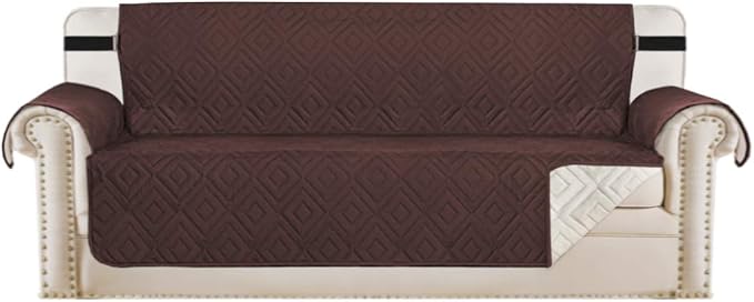 H.VERSAILTEX Reversible Sofa Slipcover Furniture Protector Water Resistant 2" Elastic Straps Sofa Cover Couch Covers Pets Kids Fit Sitting Width Up to 78" (Oversized Sofa: 86" x 132", Brown/Beige)