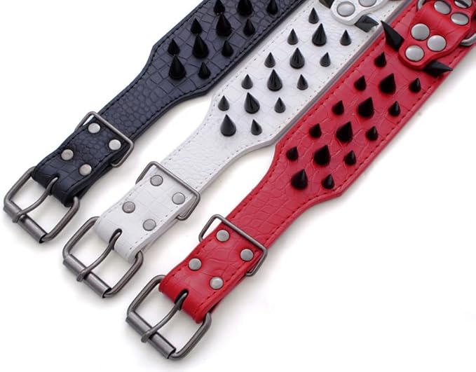 Serijoars Spiked Studded Dog Collar, PU Leather Dog Collar, Adjustable Pet Collars for Medium or Large Breed Pet (S, Red3)