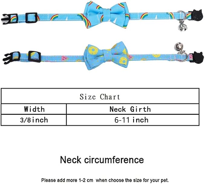 2-Pack Breakaway Cat Collars with Removable Double-Layer Bow Tie and Bell for Boy and Girl Cats Safety Kitten Collars Suitable for Festivals and Daily. (Rainbow)