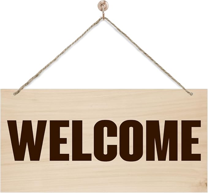 Welcome Sign for Front Door, Welcome Decor Wooden Hanging Sign for Wall Decor, Retro Wood Grain Signs, Rustic Funny Wooden Outdoor Front Door Hanging Decoration 13.8X6.9 inches