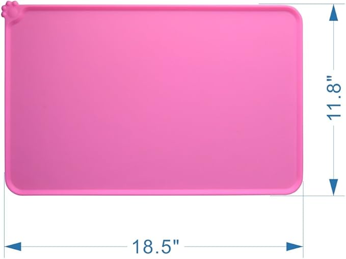 Dog Food Mat, Silicone Dog Cat Bowl Mat, Non Slip Pet Feeding Mat Waterproof Dog Placemat for Small Animals (18.5"x11.8", Pink)