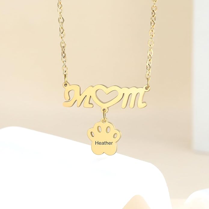 Personalized Cute Dog Cat Paw Name Necklace Forever Love Custom Heart Pendant Pet Name Necklace Gift for Pet Lovers
